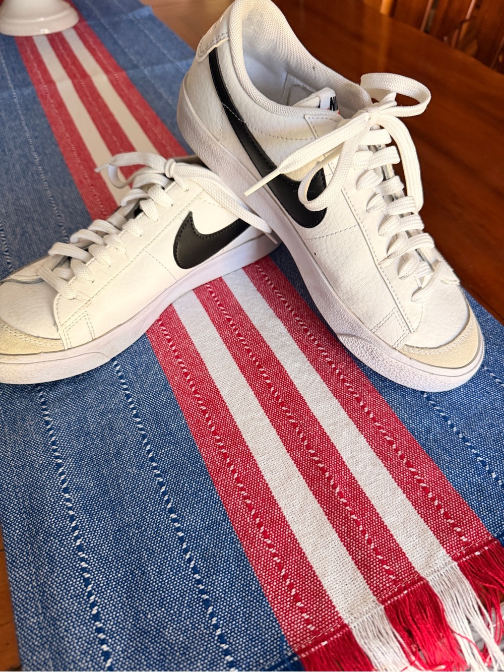 Nike White Leather Low-Top BLAZERS with Black Swoosh